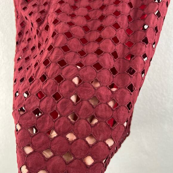 Maiocchi Broderie Anglaise Dress Women’s SZ 8 Burgundy Cotton Red Lining - Picture 8 of 15